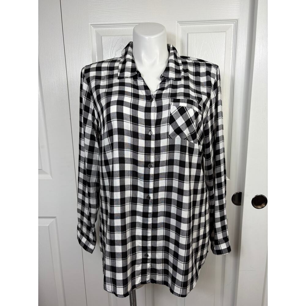 Christopher & Banks Women's XL Black White Plaid Tunic Shirt 100% Rayon Black